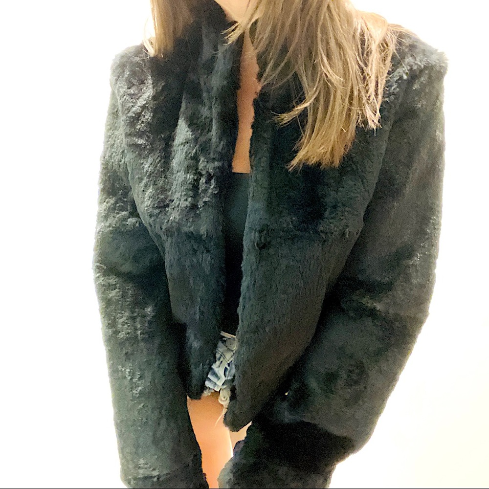 BCBG MAXAZRIA Black Fur Jacket Size Small NWOT